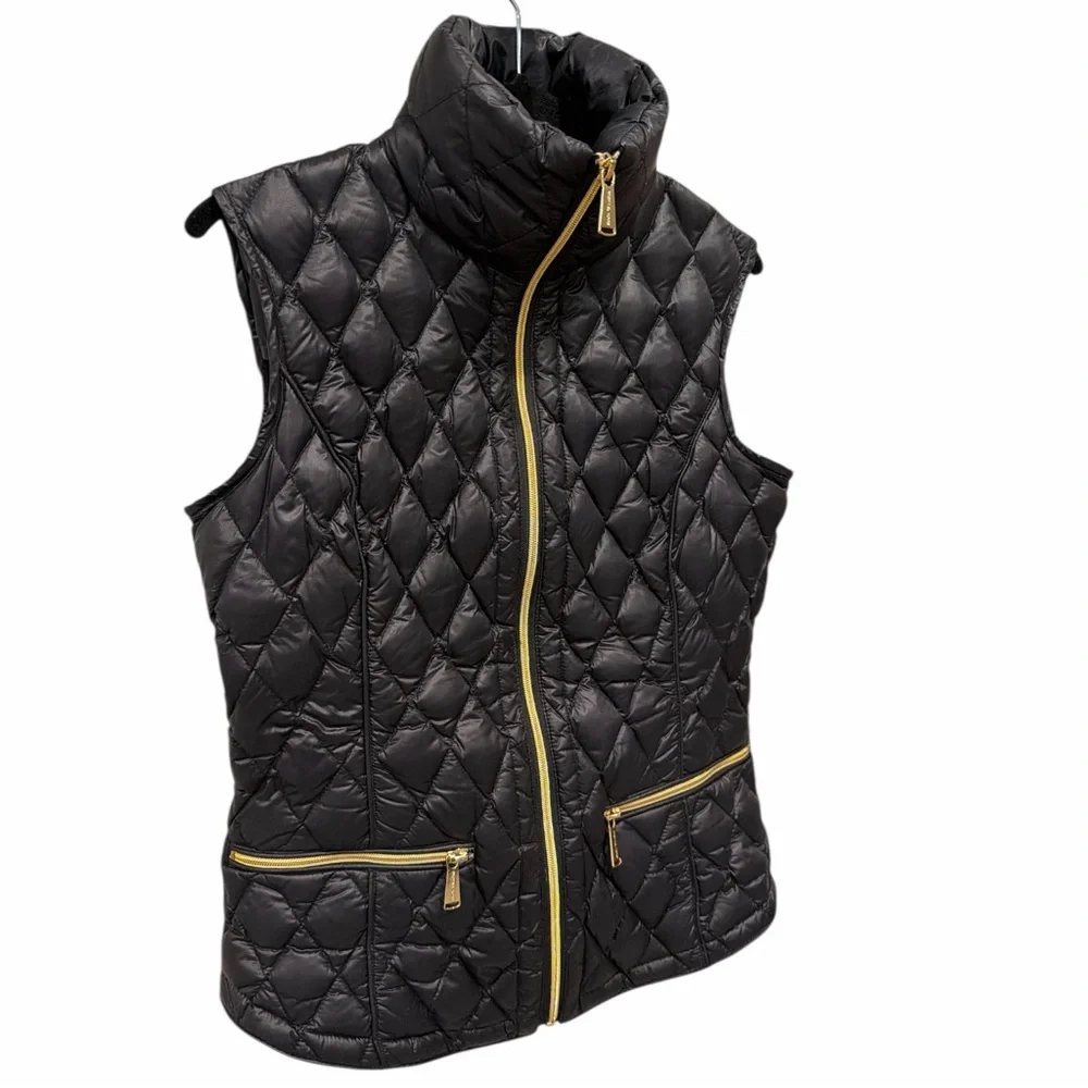 Michael Kors Black Packable Down Puffer Vest Gold Hardware Size Small
